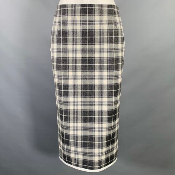 Thom Browne Dresses & Skirts - THOM BROWNE Size 0 Grey Cream Wool Plaid Pencil Mid-Calf Skirt